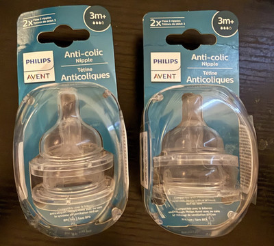 PHILIPS AVENT ANTI-COLIC NIPPLES -FLOW 3 MEDIUM FLOW - 3M+ - 2 Packs (4 Nipples)