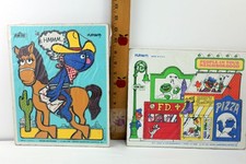 Vintage Playskool 1970s Sesame Street Lot of 2 Wooden Tray Puzzle Frame