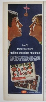Candy Cupboard Christmas Chocolates Vintage 1960s Holiday Ad Mistletoe MOD
