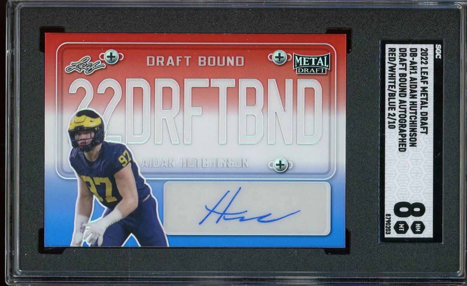 Aidan Hutchinson Leaf Metal Draft Draft Bound Autographs #DBAH1 Red/White/Blue Mojo