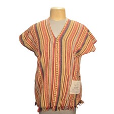 Elephant Jungle Sanctuary Striped Tunic Top Men Large Woven Boho Fringe Festival