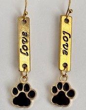 Gold Tone Paw Print Dangle Earrings. Dog, Animal Lovers. Best Friend.