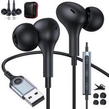 ACANDYA USB Headphones with Mic PC Laptop A Earbuds 7.5FT Cord Black