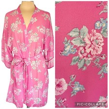 Flora Nikrooz Semi Sheer Chiffon Short Robe Pink Floral Print Tie Belt MEDIUM