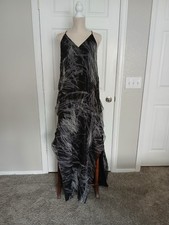Halston Silk Black Silver Maxi Dress S Sleeveless Formal Luxe Wedding Party NWT