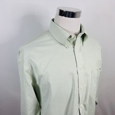 Stafford 17 32/33 Regular Fit Travel Wrinkle Free Oxford Dress Shirt Green