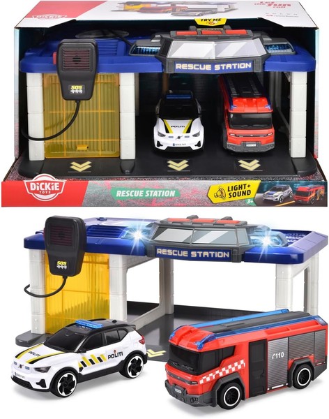 Dickie Toys Norwegische Rettungsstation Polizei Feuerwehr Spielset 31 Cm-image