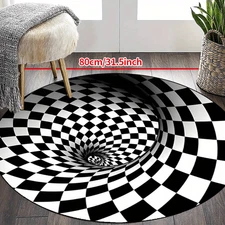 100*100cm 1pc Modern Black and White Checkered Area Mat - Non-Slip, Machine Wash