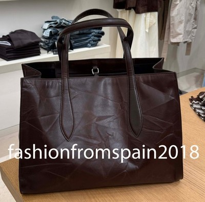 MASSIMO DUTTI NEW WOMAN Crackled nappa leather maxi bag BROWN 6920/606