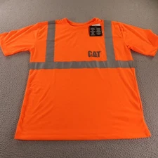 CAT Shirt mens L Hi Vis Orange Reflective Safety Workwear Tee NEW