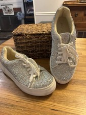 Betsey Johnson Sidney Women's 8.5 Rhinestone Lace-Up Sneakers Silver Glam