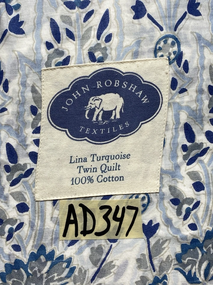 John Robshaw Lina Turquoise Twin Quilt Cotton White / Blue New - Image 3 of 4