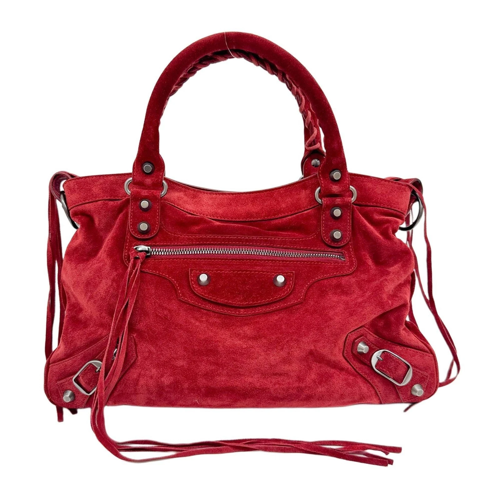 Balenciaga — BALENCIAGA The First Ruby Red Suede Two Way Bag