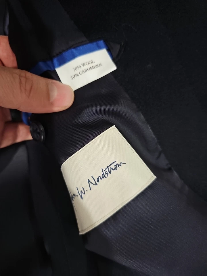 John W. Nordstrom Wool Cashmere Overcoat Mens 44R Italy 4 Button Lined - Image 3 of 4