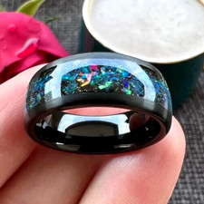 Men 8mm Black Titanium Celestial Galaxy Meteorite Inlay Comfort-Fit Wedding Band