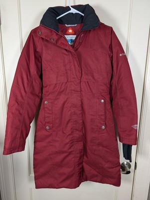 Columbia Womens APRES ARSON II Long Down Maroon Hooded Jacket Coat Size: XS