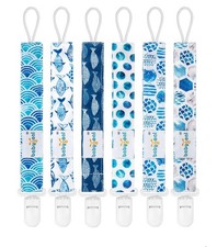 Ocean Blue Pacifier Clips 6 Pack Binky Paci Holder Clips  NEW 