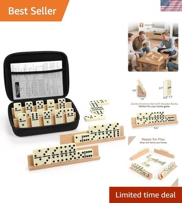 Jumbo Dominos Set for Adults with 4 Wooden Racks/Trays, Double 6 Dominoes Tra...