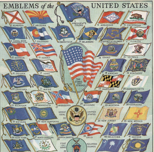 United States State Flags And World Flags Chart 1948 Vintage Color Print