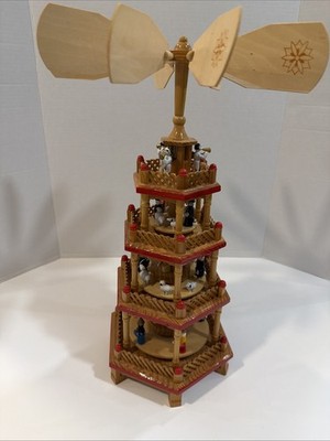 Vintage 4 Tier Wooden Christmas Pyramid Nativity Windmill Carousel 17 - RARE