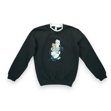 Vintage Morning Sun Sweatshirt Women's Small Black 90s Cats Embroidered