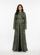 Traditional Agbani Style Embroidered two-piece Abaya with Belt and Upper Zipper