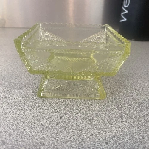 Antique EAPG Hobbs Square Vaseline Glass Berry Dish - No Chips Or Cracks