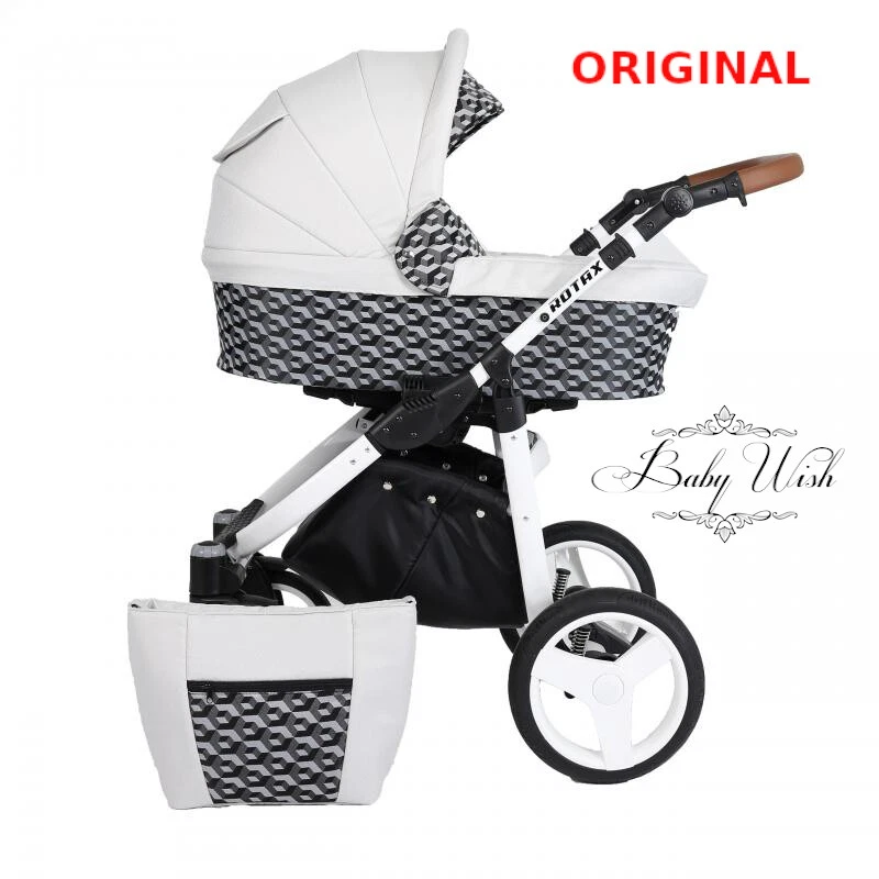 KUNERT ROTAX WHITE FRAME BABY STROLLER PRAM 3in1 CARRYCOT + PUSHCHAIR + CAR SEAT