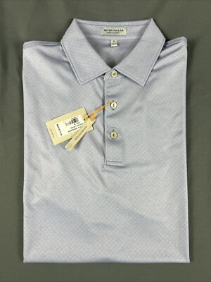 Peter Millar Golf Shirt Polo CS Summer Comfort Sleeve Logo Geo Print Medium $115