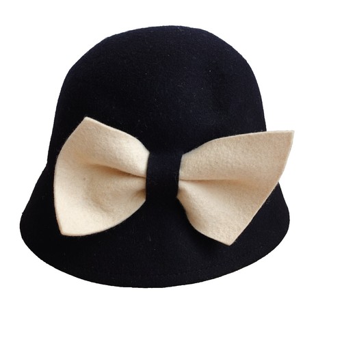 Vintage Hollywood Black Wool Felt Spoon Hat Short Veil Band Bow One Size s-l400.jpg main image 2