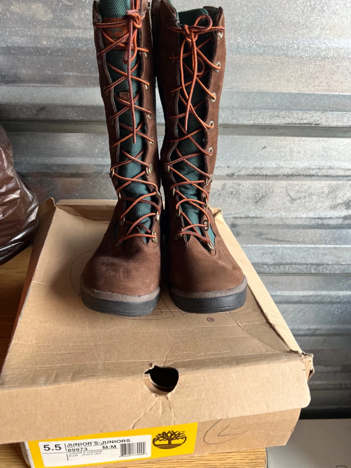 RARI TIMBERLAND STIVALI DONNA JUNIOR RAGAZZA ALTI FLDBT BRN BRN 89973 taglia 5 5