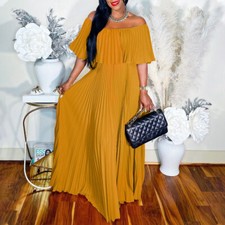 Women's Off Shoulder Pleated Maxi Dress Party Beach Ruffle Tube Dress Maxi Dress