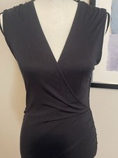 Massimo Ruched Dress Stretch Bodycon Wrap Front Small Sleeveless