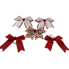 5 Red Cheerleading Bows, 1 Glitter Red and White, 2 Glitter Silver/Red, 2 Red 