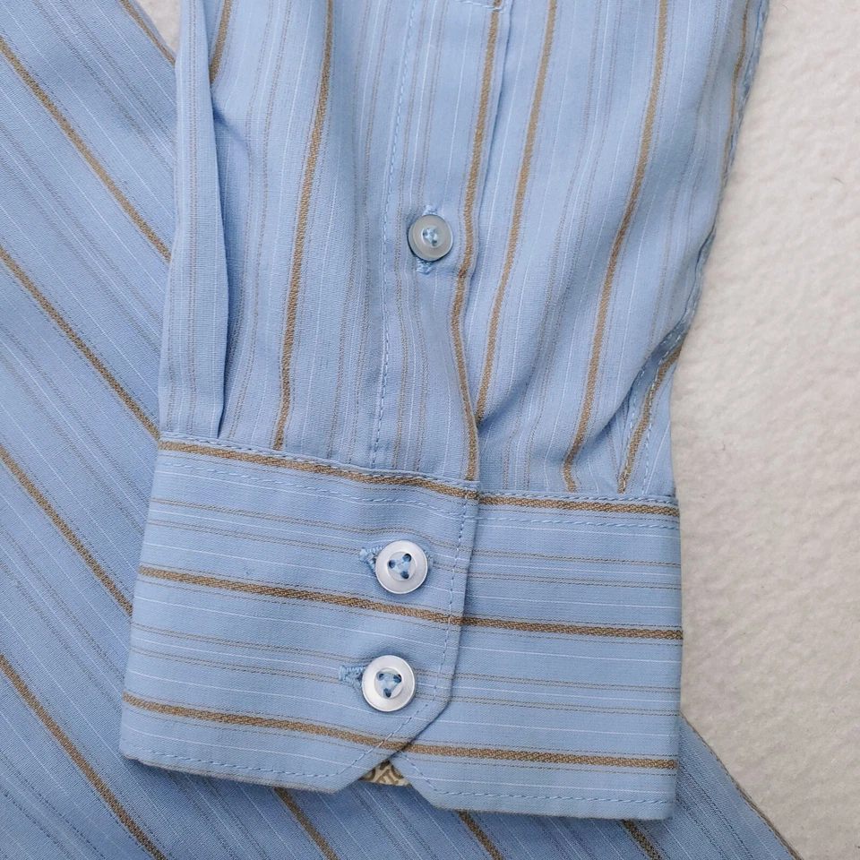 Volcom Shirt Mens Large Blue Gray Striped Highway Tailored Double Button Mitered - Image 4 of 4