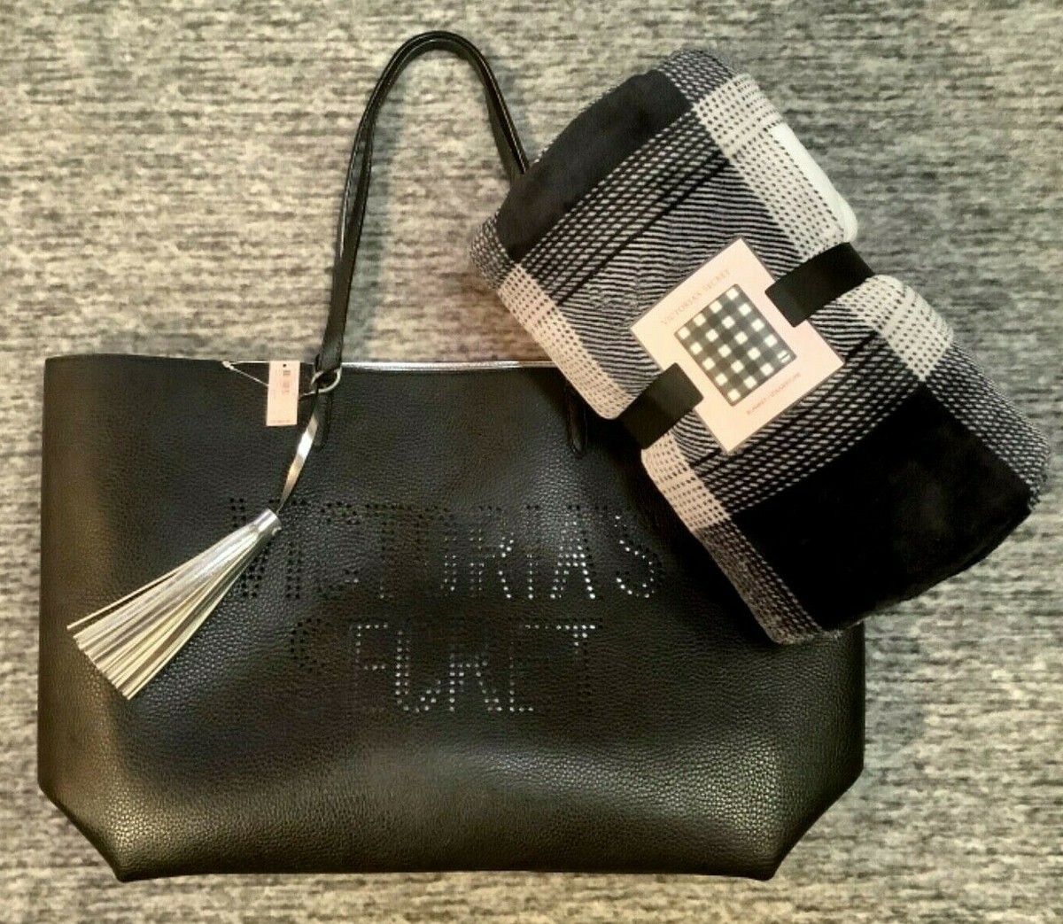 Victoria's Secret Large Tote Weekender Bag + Cozy Fleece Plaid