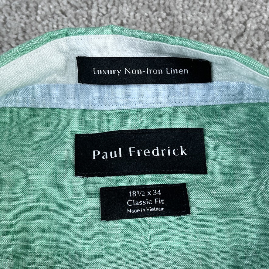 Paul Fredrick Shirt Mens 18.5 34 Green Luxury Linen Classic Paul Fredrick Shirt Mens 18.5 34 Green Luxury Linen Classic