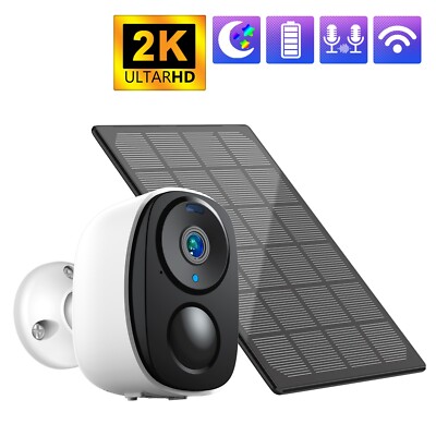3MP Wifi Home Solar Security Camera Wireless Battery Powered IR 2-Way Audio