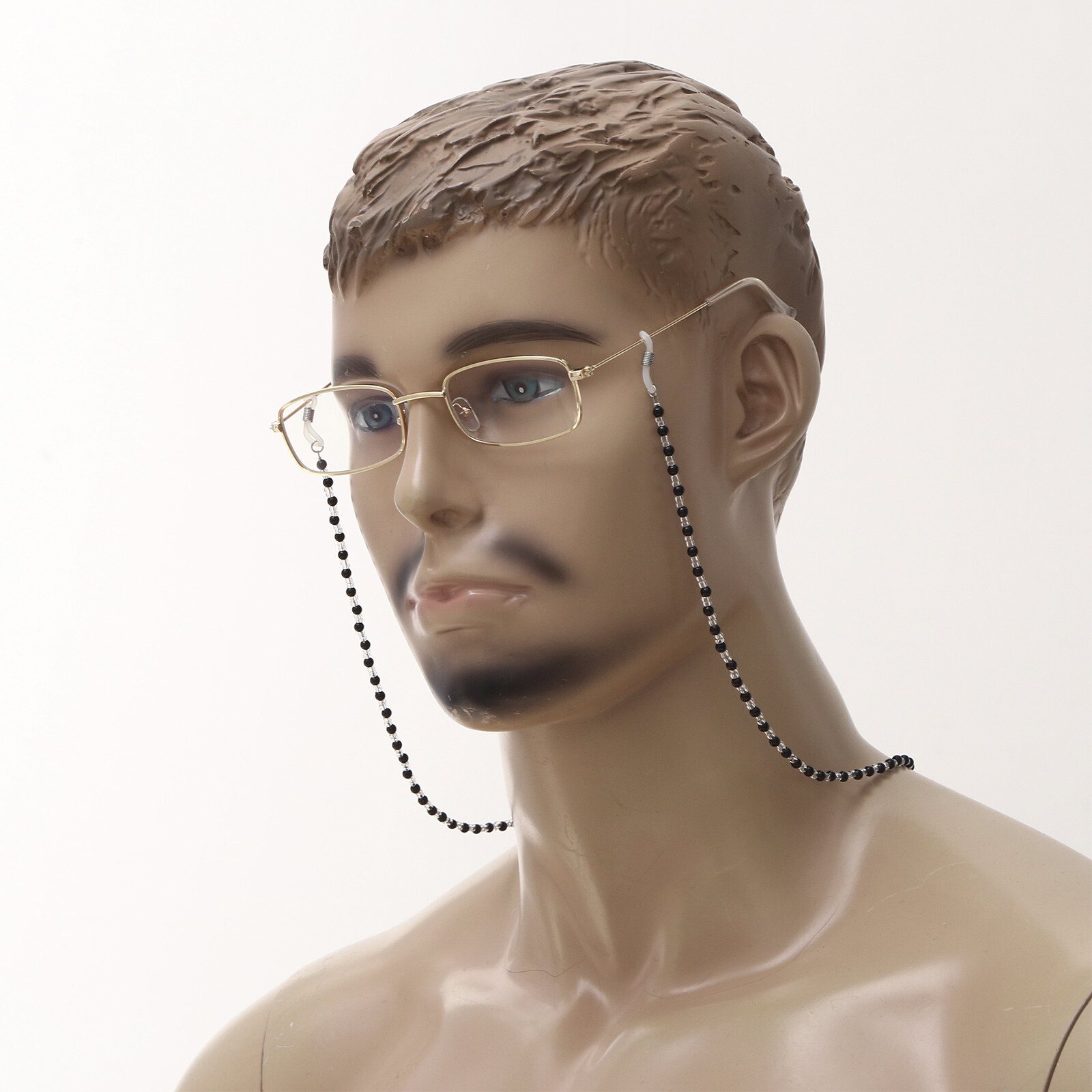 Anti-Blue Light Frame Flat Light Glasses with Narrow Frame and 2 Beaded Chains-image