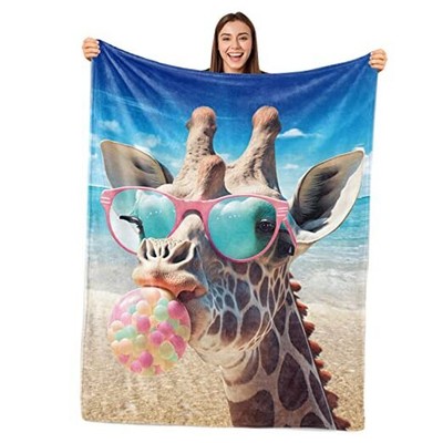 Giraffe Fleece Blanket Present for Adults and Kids Family 40x50 Inch Blue-01