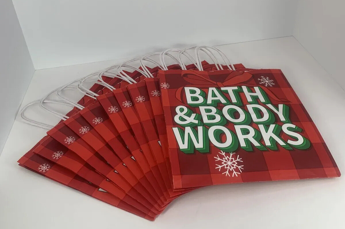 Lot of 10 Bath & Body Works Empty Holiday Paper Bags Large Brand New 10” X 10”