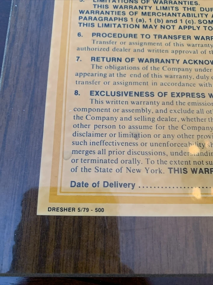 Rolls Royce 1979 garantía limitada concesionario tarjeta de escritorio laminada y enmarcada Foto 3 de 4