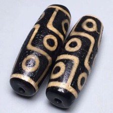 Tibetan Nine Eye Dzi Bead Pendant Set High Oil Agate Cracked Glaze Amulet 2PC