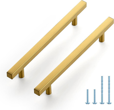30 Pack Brushed Brass Square Cabinet Handles for Kitchen & Drawers