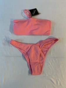high cut ribbed bandeau bikini set