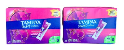 Tampax Pocket Radiant Tampons, Super Absorbency, 2 Boxes of 28 (56 total)