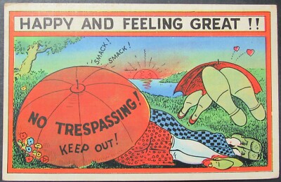 Couples Kissing No Trespassing Keep Out Happy Feeling Great Vintage Postcard 