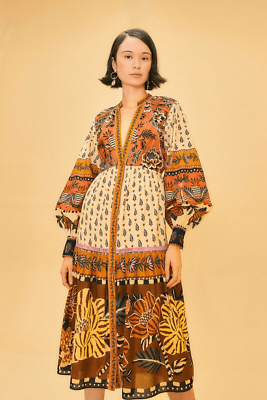 chinese dress ladies Farm Rio Red Garden Delight Long Sleeve Midi Dress, Garden Delight Red / Xs main image 0
