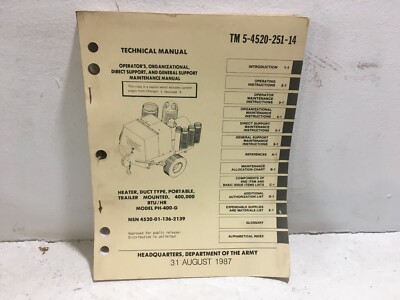 TM 5-4520-251-14. Heater, Duct type, Portable, Model PH-400-G. 1987 Reprint  | eBay