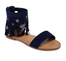 Girls Cat  Jack Navy Gladiator Sandals Thongs With Fringe, Zips In Back Size 4